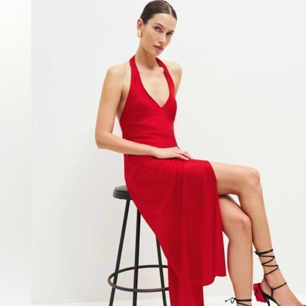 Reformation Red Satin Midi Dress